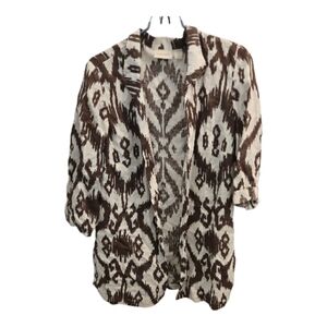 CHICO'S Linen White & Brown Patterned Coverup Chico's Sz 0